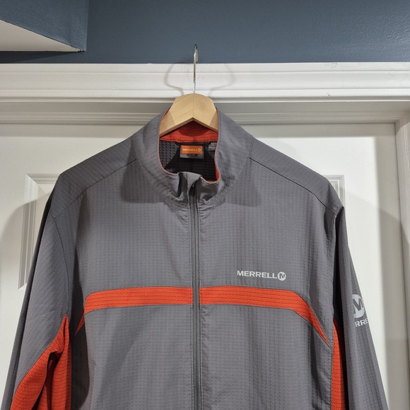 Merrell Jacket Mens XL Orange Gray Full Zip Wind Running Hiking Lightweight‎ - Picture 3 of 10